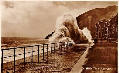 Aberystwyth Ceredigion Wales Real Photograph Postcard Sent 1933 A High Tide • £5.95