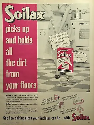 Soilax Cleans Linoleum Floors Household Cleanser Vintage Print Ad 1956 • $16.77