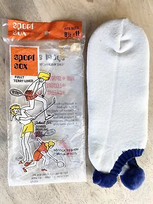 NOS Blue White Vintage 1980's PEDS Women's Sport Socks Sox Pom Pom 8.5-11 • $20.69