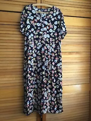 COTTON TRADERS Navy Floral Button Down Midi Dress Size Uk 20 • £10.50