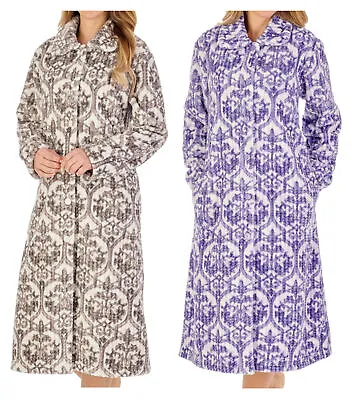 Slenderella Ladies Waffle Fleece Damask Dressing Gown Button Up Housecoat Robe • £39.75