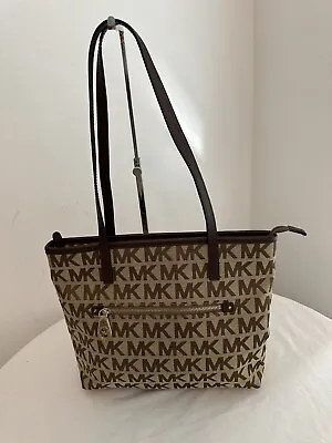 MICHAEL Michael Kors Montauk MK Fabric Canvas Beige/Ebony/Mocha Tote Handbag • $59.99