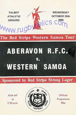 SAMOA 1988 RUGBY TOUR PROGRAMME V ABERAVON 26th October Port Talbot Wales • £7.99