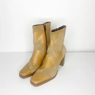 Vintage Candies Boots Y2K Womens SZ 7 Chunky Boots Square Toe Patchwork Leather • $64.99
