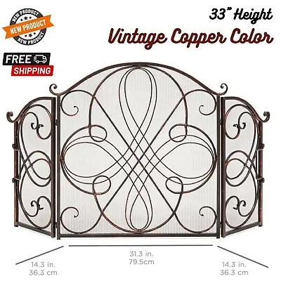 Elegant Fireplace Screen Spark Guard Gate Wrought Iron Antique Look Copper Color • $154.30