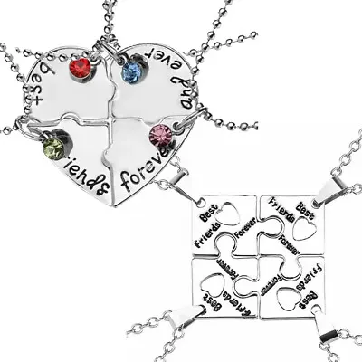 £2.99 • Buy 4PC Best Friends Necklace Pendant Puzzle Letter Friendship Jewellery Choker Sets