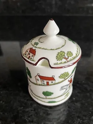 Coalport China Hunting Scene Lidded Mustard Pot / Preserve Pot With Spoon • £15