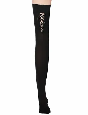 CALZEDONIA Corset Effect Hold-Ups Tigh Highs In Black Sz:S/M New W/Tags Italy • £22.80