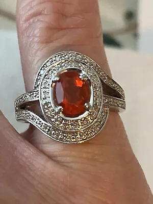 Mandarin Garnet Sterling Silver Ring Size 7 #469 • $40