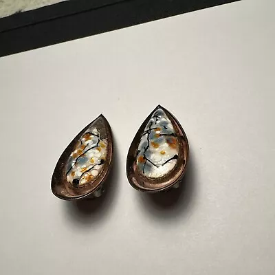 Renoir Enamel Clip On Clip-on Earrings Copper Signed Matisse - Signs Of Wear • $19.99