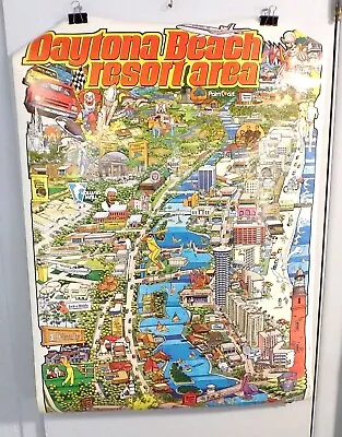 Vintage Late 1980s Daytona Beach Resort Area Poster Rat Hole Florida 40  X 28  • $25