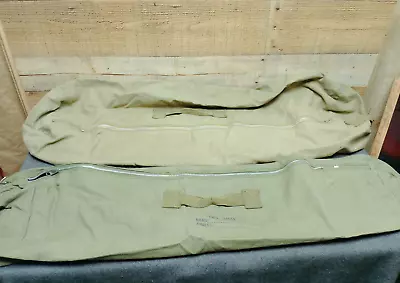 2 -Vintage Canvas Duffel Bag Army Green Large 35x12 Zipper & Two Handles • $32.50