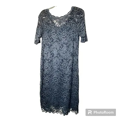 Laced Maternity Dress Prussian Blue Mamalicious Short Sleeves Lined Size L • £8.90