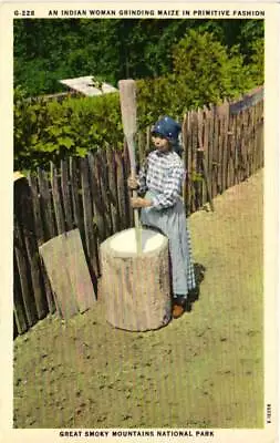 $1.95 • Buy Indian Woman Grinding Maze Great Smoky Mountains Park Tennessee Postcard