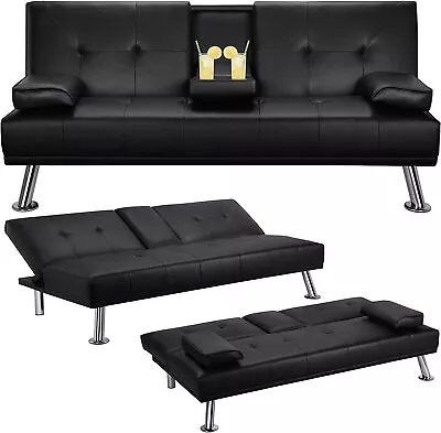 Convertible Sofa Bed Adjustable Couch Sleeper Modern Faux Leather Home Recliner • $389.99