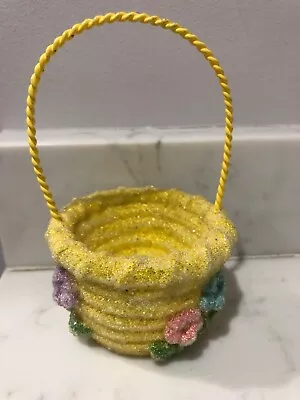 Vintage Midwest Of Cannon Falls Sugar Glitter Easter Mini Basket Yellow Flower  • $18