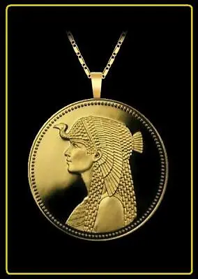 CLEOPATRA Necklace - Gold Brass Egypt Egyptian Piastres Coin Pendant Jewelry 24  • $12.95