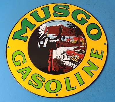 Vintage Musgo Gasoline Porcelain Gas Motor Oil Pump Plate Service Station Sign • $134.37