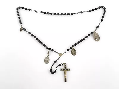 Rare Antique Nuns Personal Habit Rosary Ebony Several Medals • $160