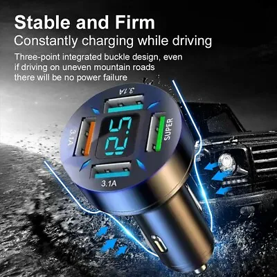 4 Port USB Car Charger High Speed Charging For Phones Tablets 66W Power Output • £6.55