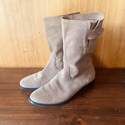 Country Road Womens Boot 39 Camel Brown Suede Leather Mid Calf Slouch Flat Heel • $69.90
