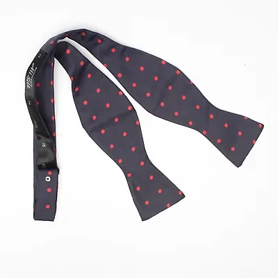 VTG Mens Hourglass Silk Bowtie Bow Tie Navy Blue Red Polka Dot Print Butterfly • $29.99