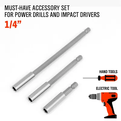 HORUSDY 3Pc Magnetic Extension Socket Drill Bit Holder Screwdriver 1/4 Hex Quick • $5.29