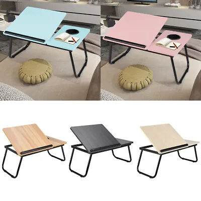 Folding Laptop Table Bed Tray Sofa Lap Portable Computer Ipad Drawing Board Slot • £13.94