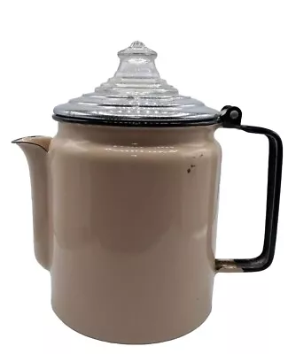 Vintage Cream Enamel Ware Coffee Pot(no Inside Pcs.) 8 H X 6 D Lid Attached • $19.99