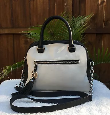 Michael Kors Knox Tassel White/Black Pebbled Leather Satchel Crossbody Bag • $25