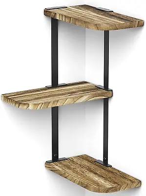 Corner Shelf Wall Mount Of 3 Tier Rustic Wood Floating Shelves Carbonized Black • $26.18