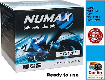 Numax Ntx12bs ( Ytx12-bs ) Agm Liquifix Motorcycle Battery • £36.99