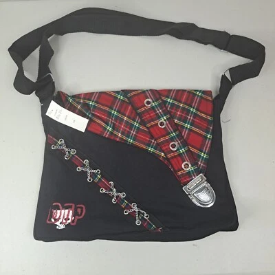 £23.60 • Buy Thrashed Goth Purse Dead Threads Bag DTP Skull Red Plaid Black Chain Alt Distres