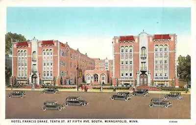 MINNEAPOLIS Minnesota~MN   HOTEL FRANCIS DRAKE & Street~Cars  C1920's Postcard • $4.25