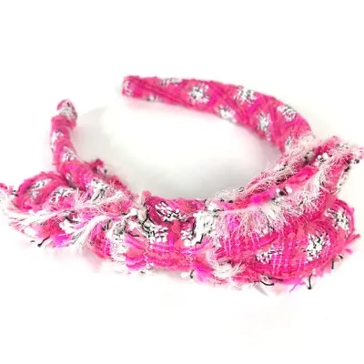 CHANEL 14S Ribbon Ribon Headband Hair Band Hair Accessories Tweed Pink/White • $753.50