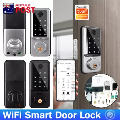 Wifi Smart Door Lock Front Deadbolts APP Fingerprint Card Keyless Digital Keypad • $109.25