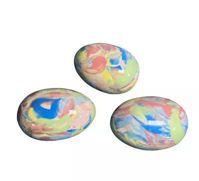 $8.29 • Buy Vintage Hand Painted Ceramic Easter Eggs Pink Blue Yellow Green Swirl - Lot Of 3