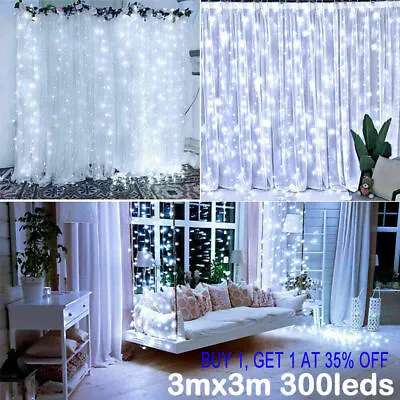£6.49 • Buy 300 LED Curtain Fairy Lights String Indoor/Outdoor Backdrop Wedding Party White