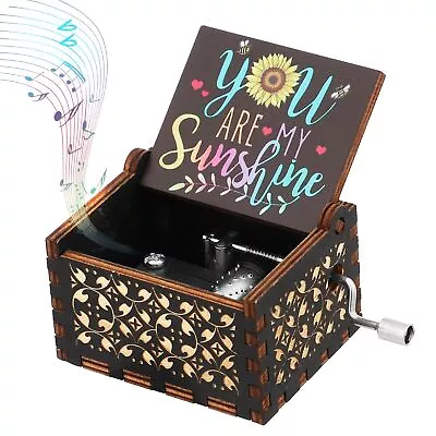 You Are My Sunshine Music Box Antique Engraved Musical Boxes Wooden Hand Crank • £5