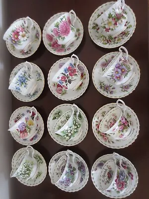 $450 • Buy Complete Set Royal Albert Flower Of The Month Cups & Saucers  24 Pieces - MINT