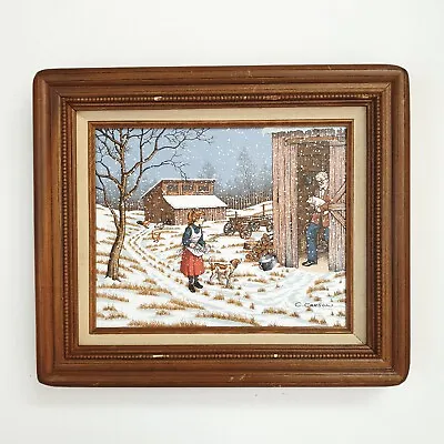 C. Carson Gathering Eggs Oil Painting Print Winter Scene Farm Girl Grandpa • $29.90