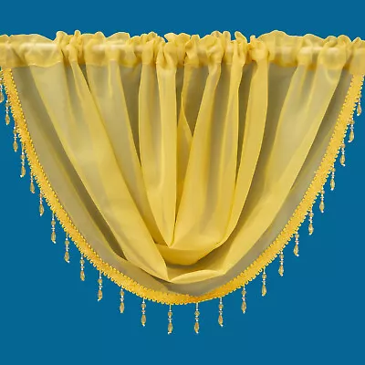 Plain Beaded Voile Swags All Colours - Net Curtains Voile Swag Valance Pelmet • £7.49