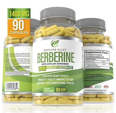Nurture Alley Premium Berberine HCL 1400mg Plus Organic Ceylon Cinnamon 90 Caps • $21.99