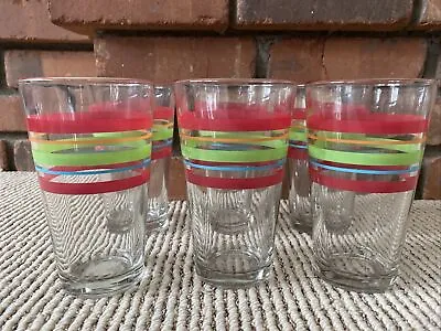 Vintage 16oz Glassware/Tumblers Set Of 6 Colorful Fiesta Stripes • $19.96