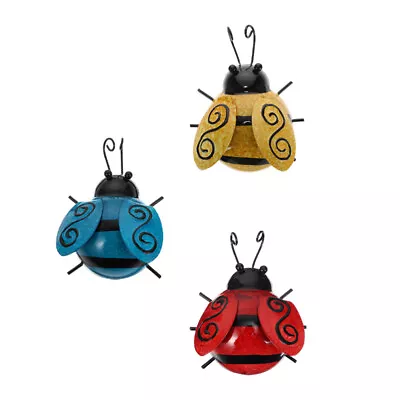 NUOBESTY 3pcs Metal Ladybug Garden Decor 3D Figurines For Yard And Patio-SK • £14.65