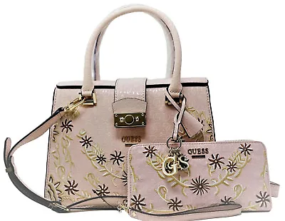 $159.99 • Buy NEW GUESS Women's Light Pink Floral Embroidered Crossbody Handbag & Wallet Set 