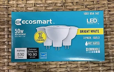 3 PACK EcoSmart 50W Equivalent Bright White MR16 GU5.3 Dimmable LED Bulbs • $5.99