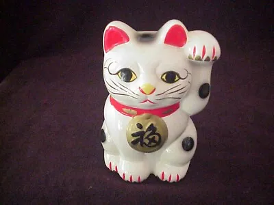 Vintage Ceramic Maneki Neko Japanese Good Luck Beckoning Cat Bank 6   Excellent • $16