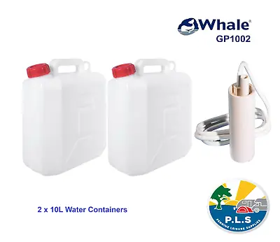 WHALE GP1002 12V Submersible Water Pump + 2 X 10L Jerry Can VW Campervan Camping • £34.95