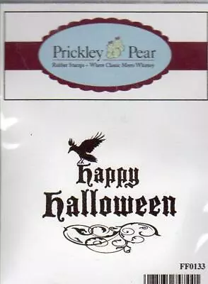 New PRICKLEY PEAR Rubber Stamp HAPPY HALLOWEEN  Raven Flourish • $5.99